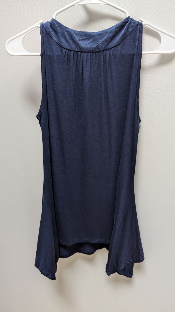 dressbarn Navy Beaded Neckline Sleeveless Blouse
