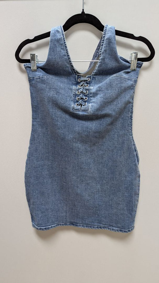 H&M Medium Wash Halter-Neck Denim Mini Dress