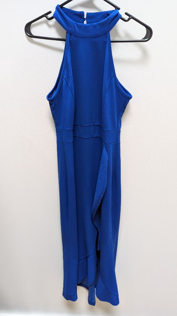 Merokeety Dark Blue Sleeveless Ruffled Midi Dress