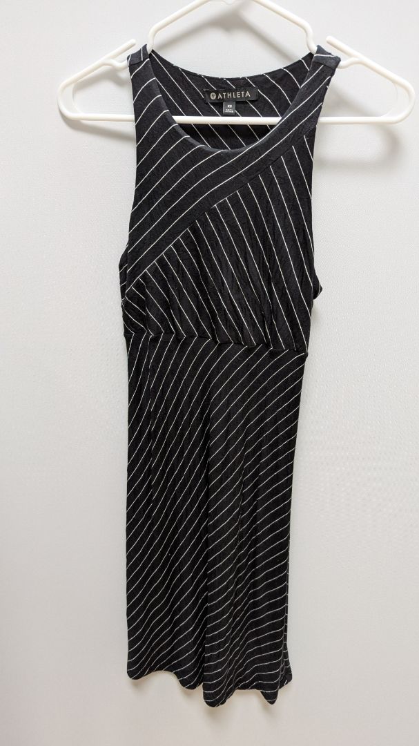 Athleta Black/White Striped Knit Midi Dress