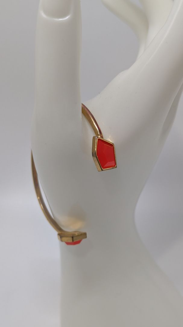 Vince Camuto Gold/Red Crystal-End Open Bangle Bracelet