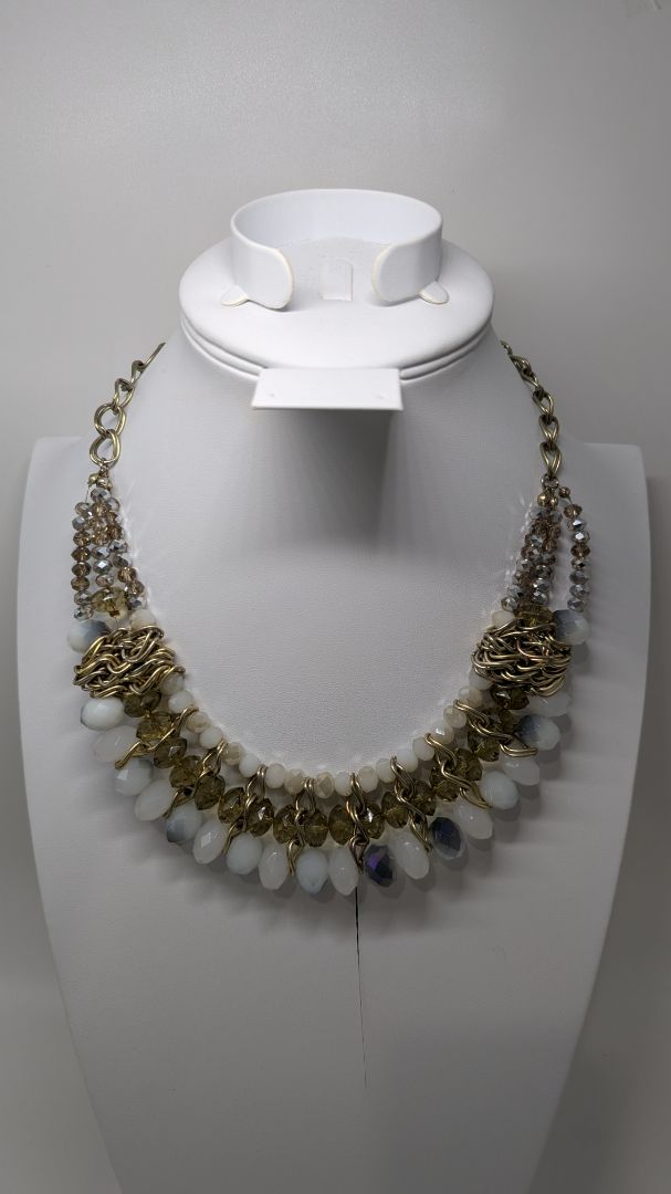 Light Gold 3-Strand Wrapped Beaded Statement Necklace