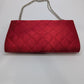 Bijoux Terner Red Quilted Satin Clutch Purse with Chain