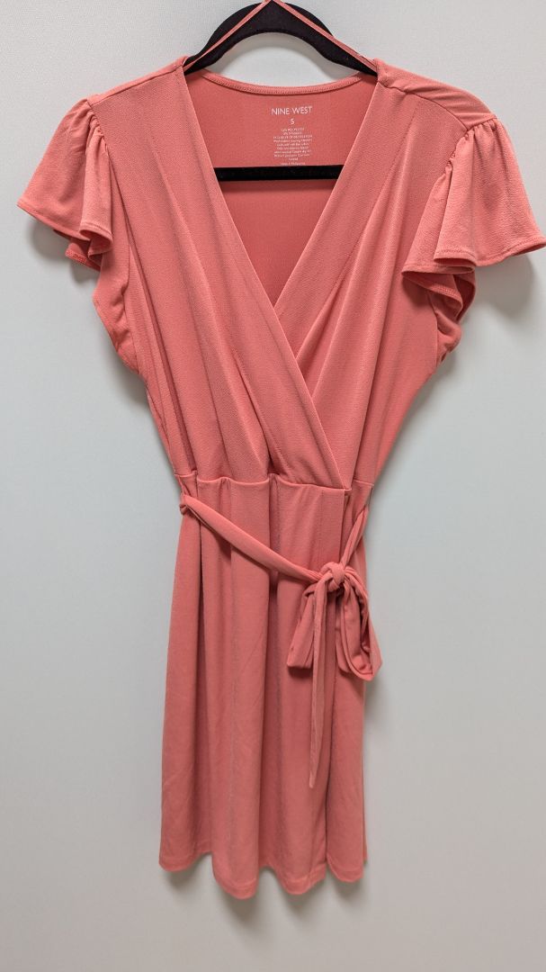 Nine West Peach Pink Faux-Wrap Midi Dress