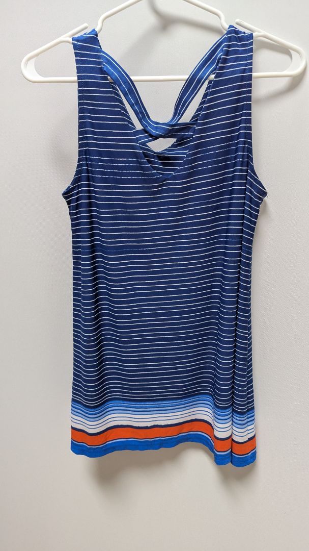 Westport Blue/Orange/White Striped Sleeveless Blouse
