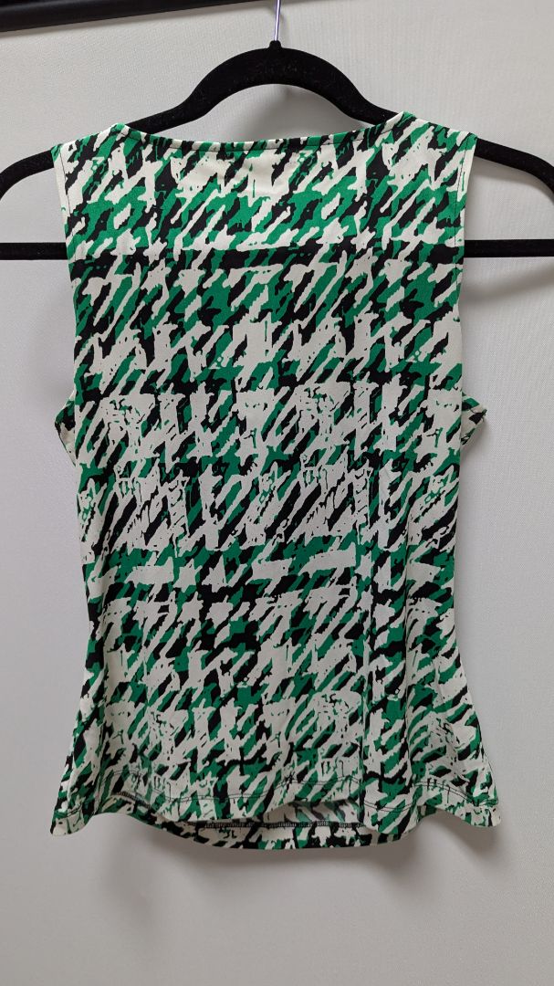 Calvin Klein Green/White/Black Houndstooth Print Sleeveless Blouse