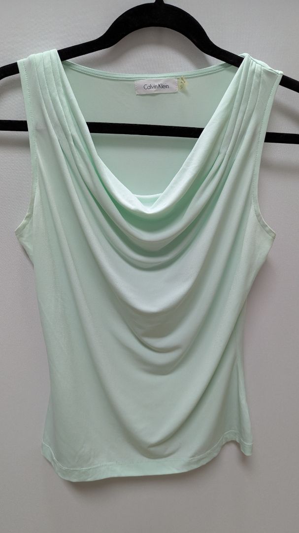 Calvin Klein Light Green Sleeveless Cowl-Neck Blouse