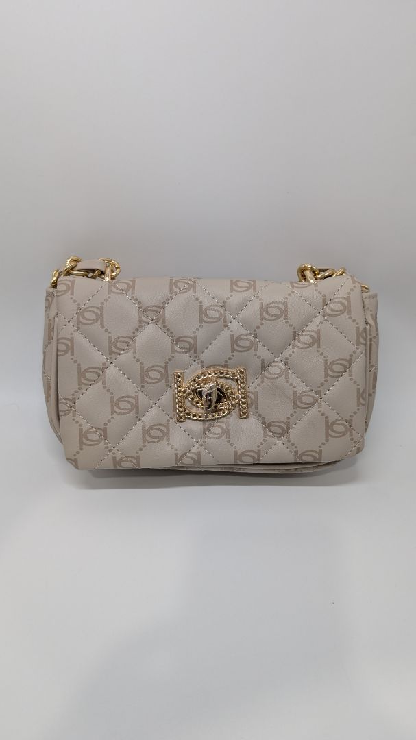 Bebe Bone Ivory/Gold Monogram Crossbody Purse
