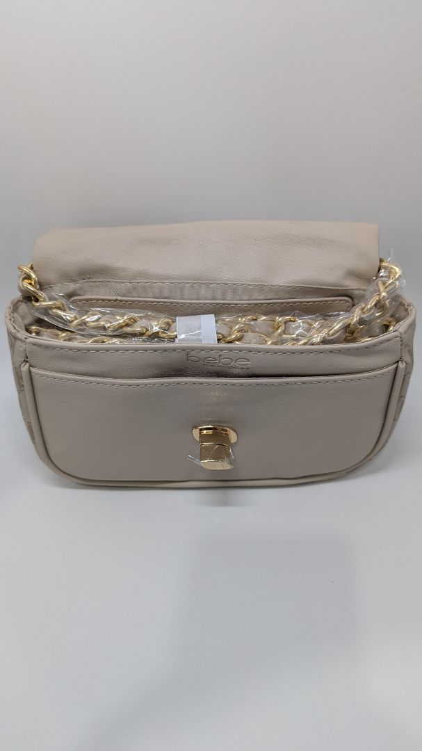 Bebe Bone Ivory/Gold Monogram Crossbody Purse