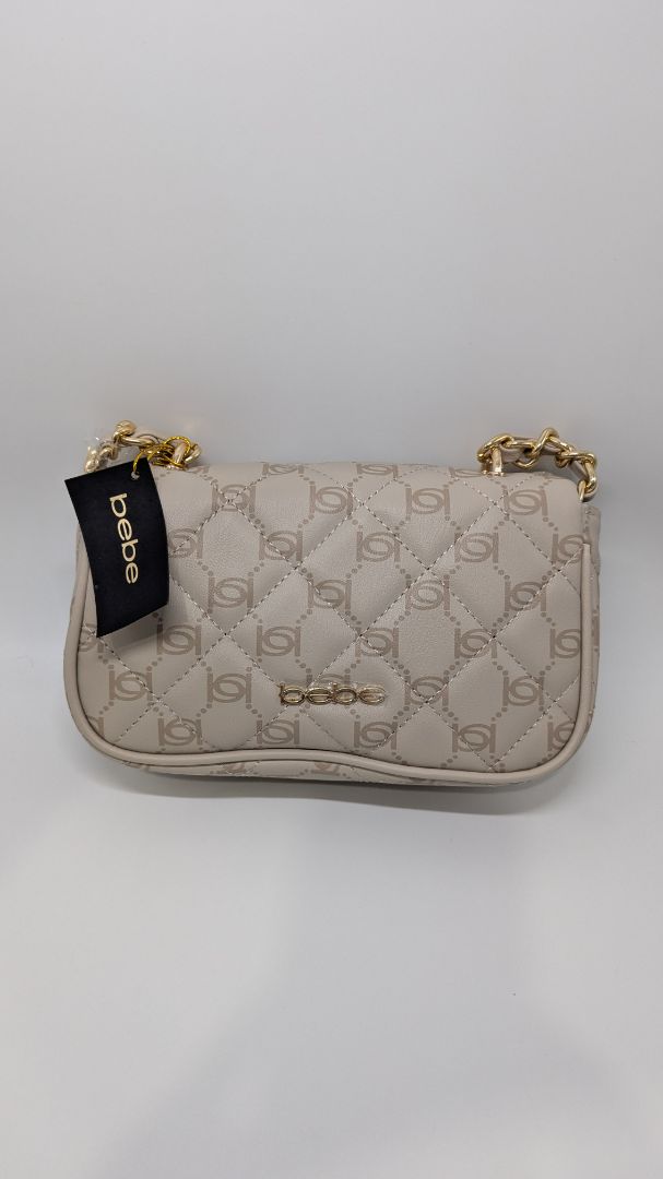 Bebe Bone Ivory/Gold Monogram Crossbody Purse