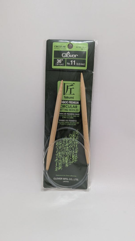 Clover Size 11 (8.0mm) Takumi Bamboo 36" Circular Knitting Needles