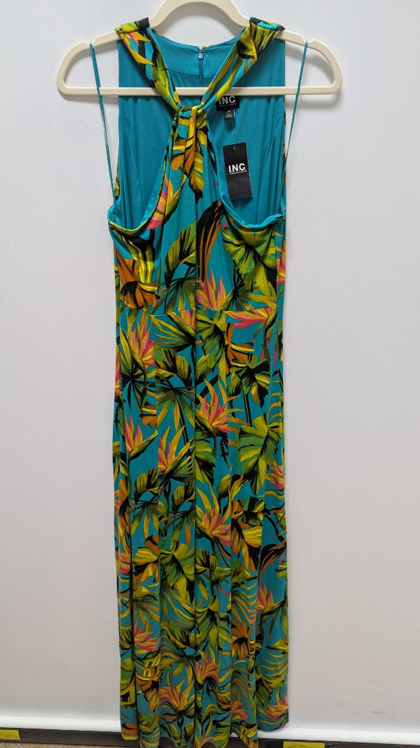 INC Turquoise Tropical Garden Casual Maxi Dress