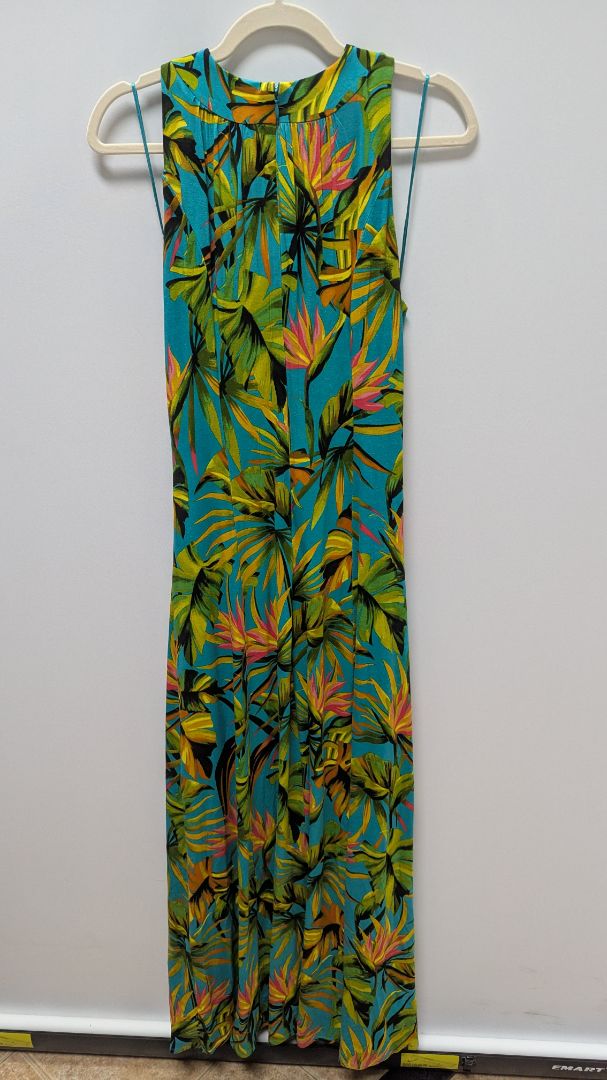 INC Turquoise Tropical Garden Casual Maxi Dress