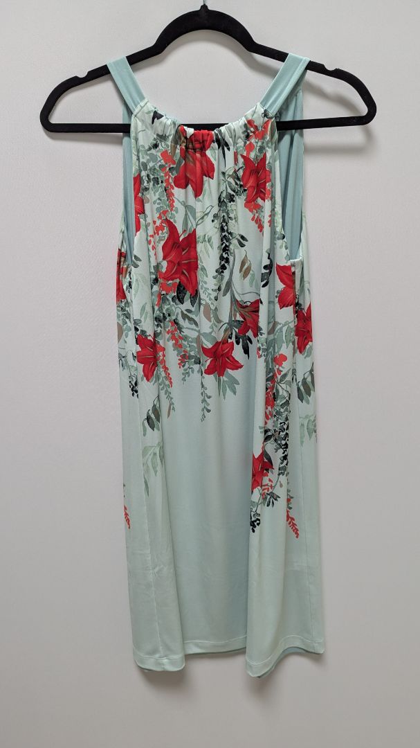 White House Black Market Green Wisteria Floral Reversible Halter Dress