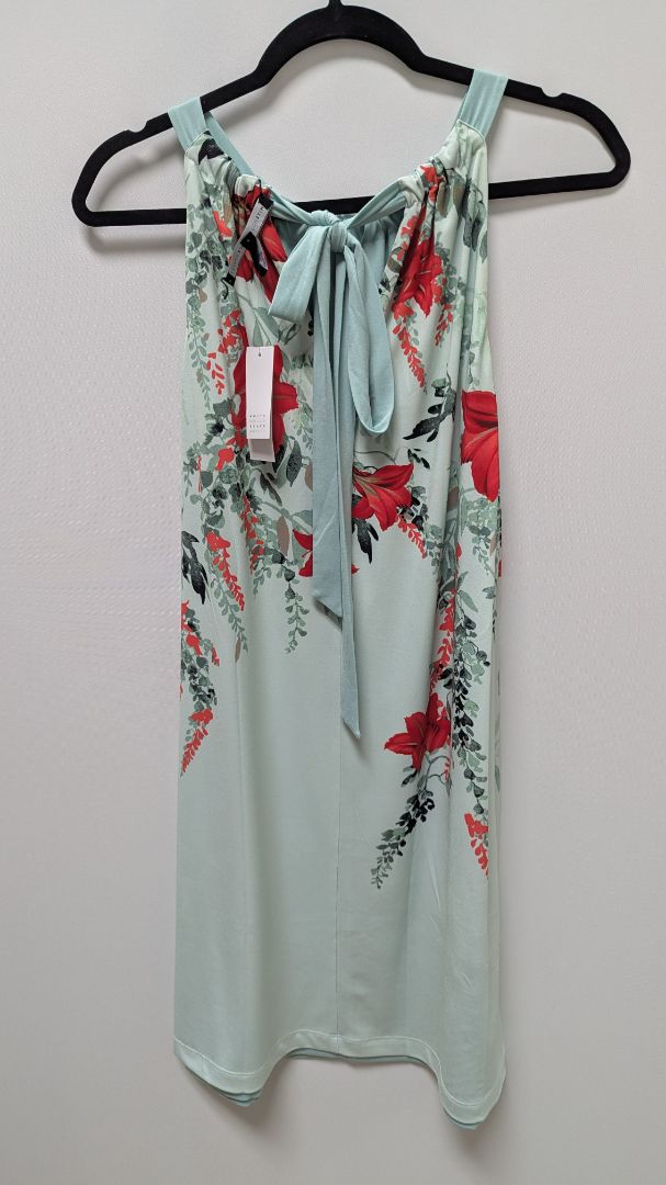 White House Black Market Green Wisteria Floral Reversible Halter Dress