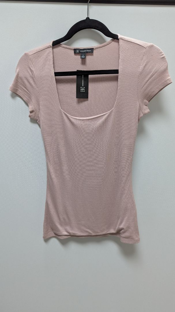 INC Pale Mauve Short-Sleeve Ribbed Knit T-Shirt