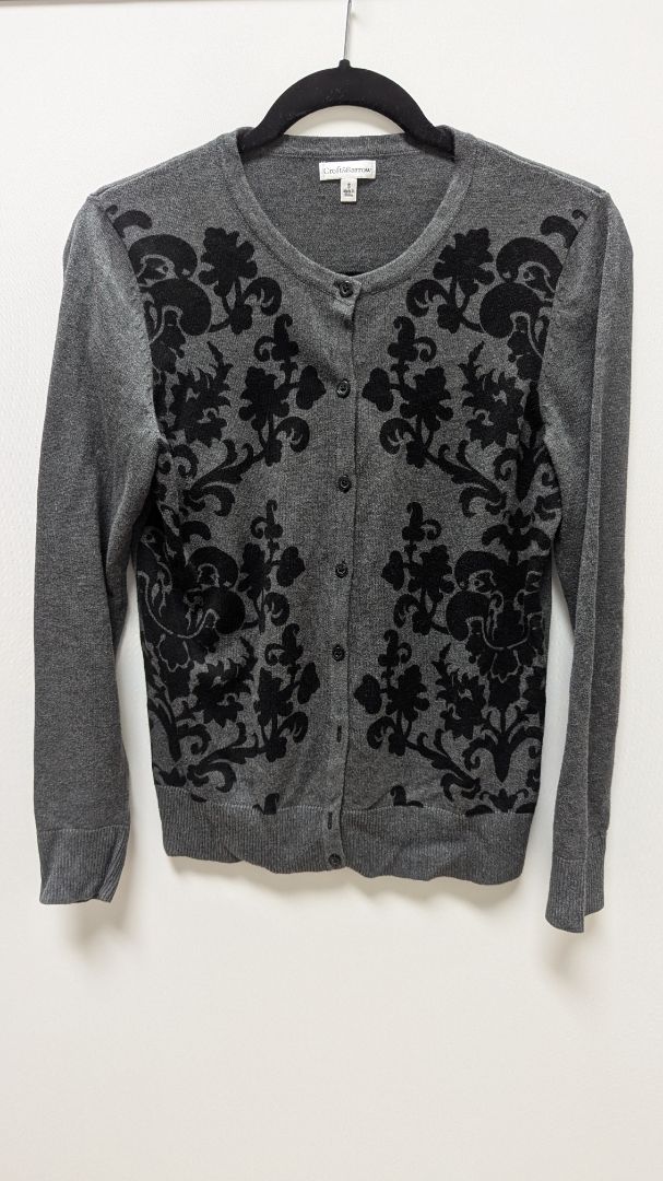 Croft & Barrow Dark Grey/Black Floral Knit Cardigan Sweater