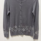 Loft Outlet Dark Grey Floral-Trim Metallic Cardigan Sweater