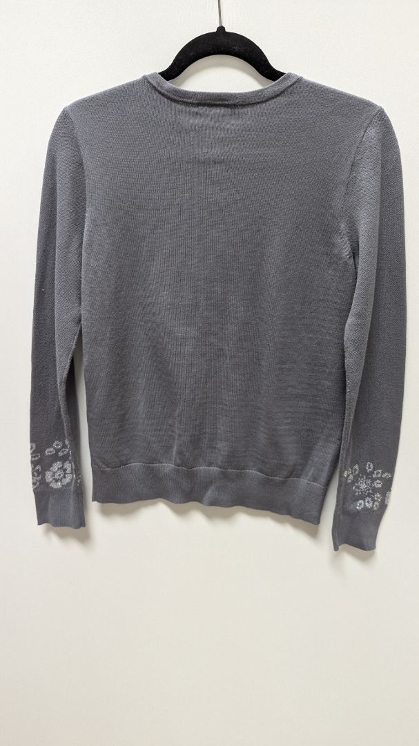 Loft Outlet Dark Grey Floral-Trim Metallic Cardigan Sweater