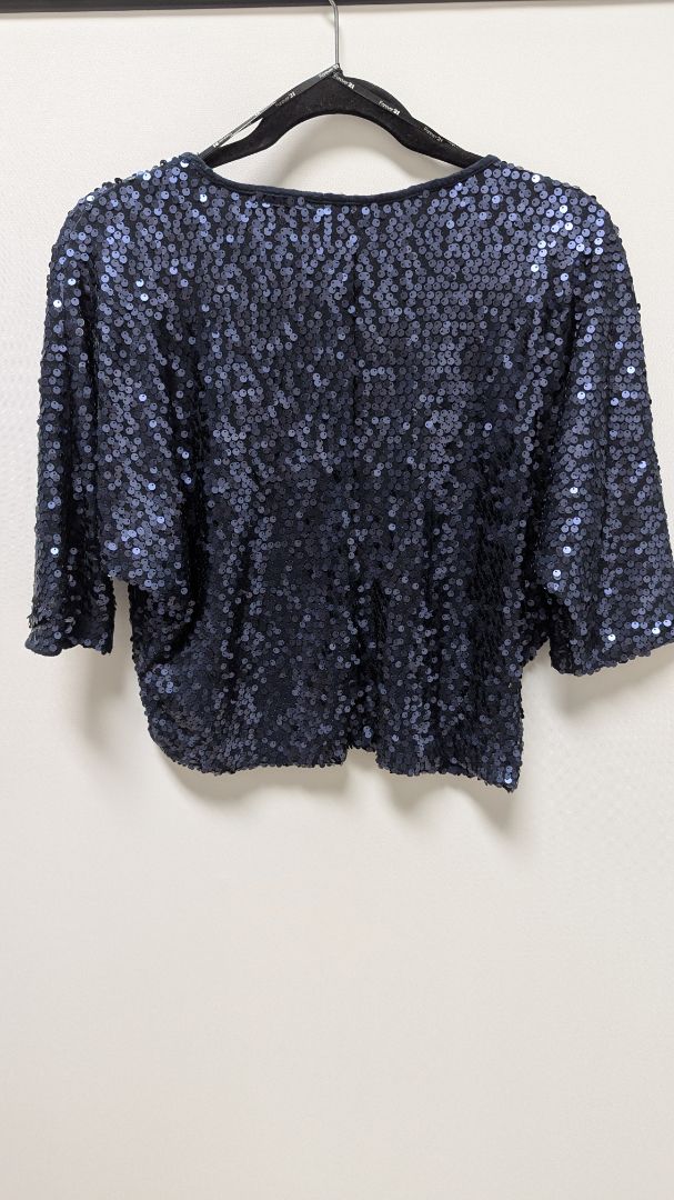 Forever 21 Navy Vintage Cropped Sequin Blouse