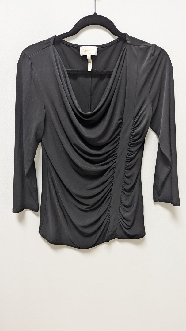 Laundry by Shelli Segal Black Cowl-Neck Ruched Blouse