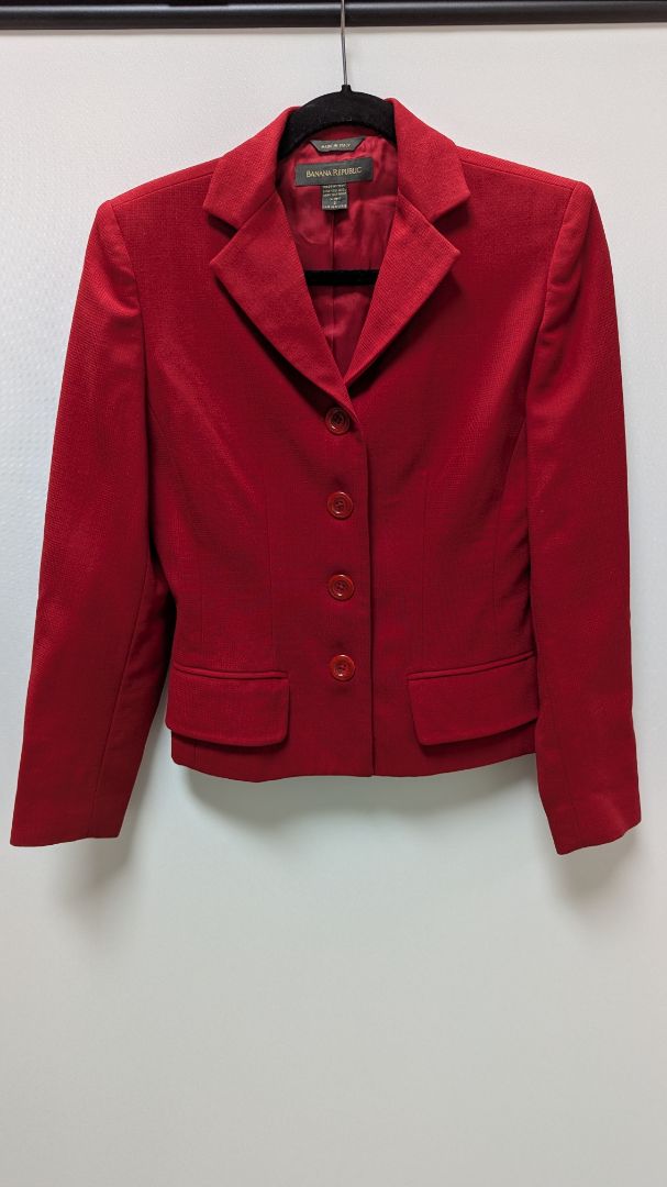 Banana Republic Red 4-Button Wool Blazer