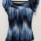 dressbarn Blue/Black Patterned Short-Sleeve Blouse