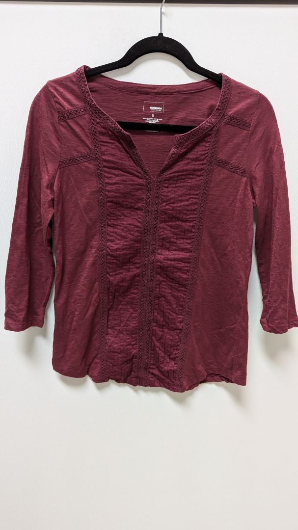Sonoma Maroon 3/4 Sleeve Peasant Blouse