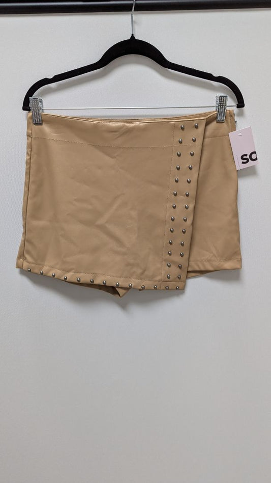 SO Tan Faux-Leather Skort with Studs