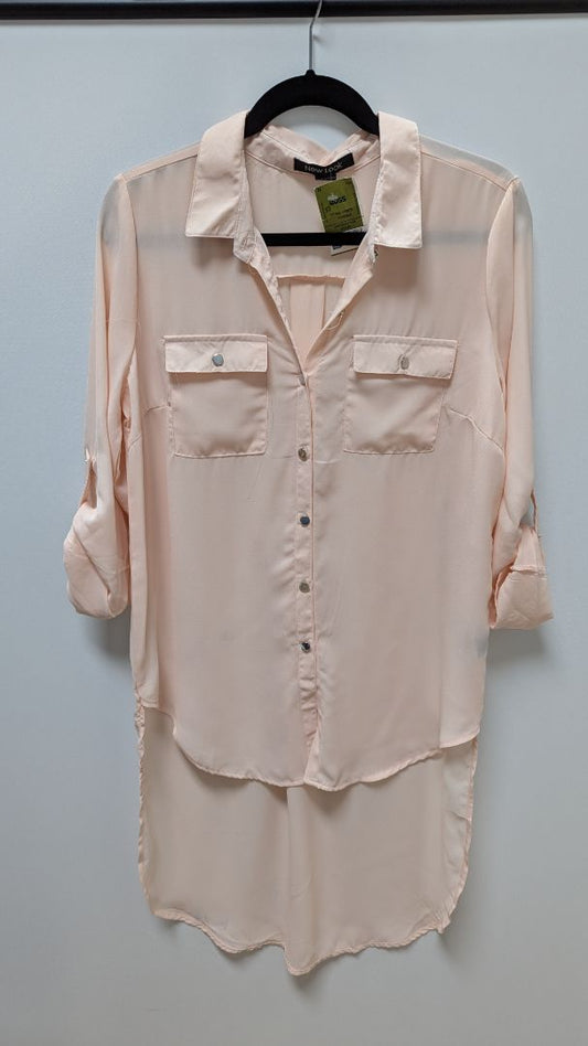 New Look Light Pink Sheer High/Low Button-Down Blouse