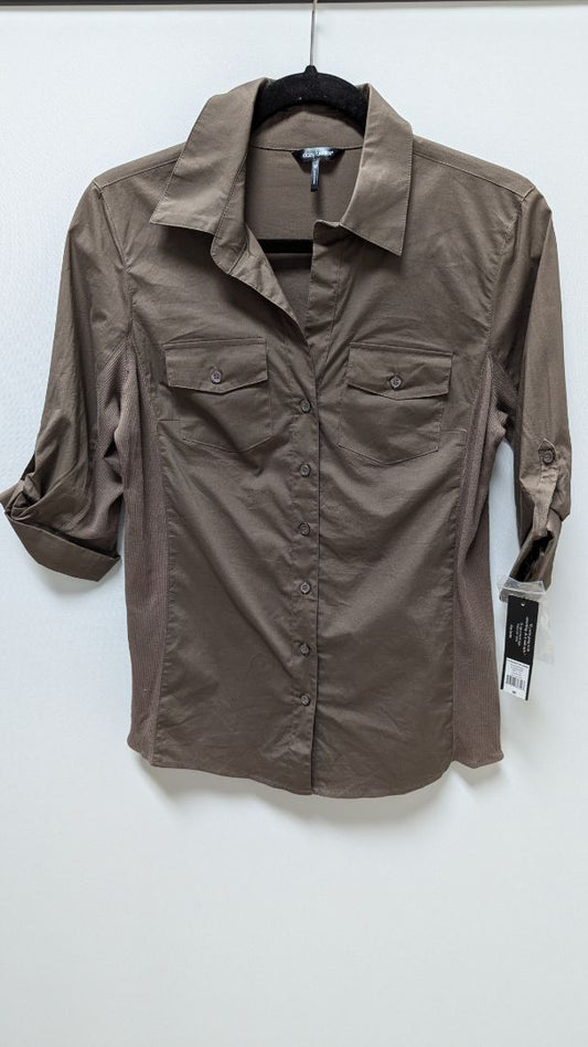Daisy Fuentes Toast Brown Fitted Button-Down Blouse