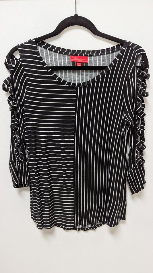 Jennifer Lopez Black/White Striped Cutout Sleeve Blouse