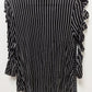 Jennifer Lopez Black/White Striped Cutout Sleeve Blouse