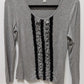 dressbarn Vintage Grey/Black Ribbon-Front Blouse