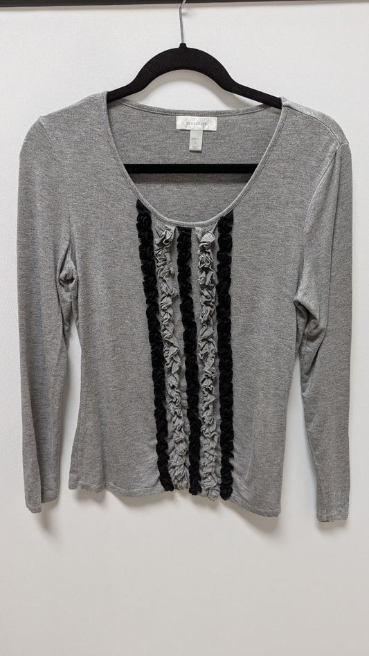 dressbarn Vintage Grey/Black Ribbon-Front Blouse
