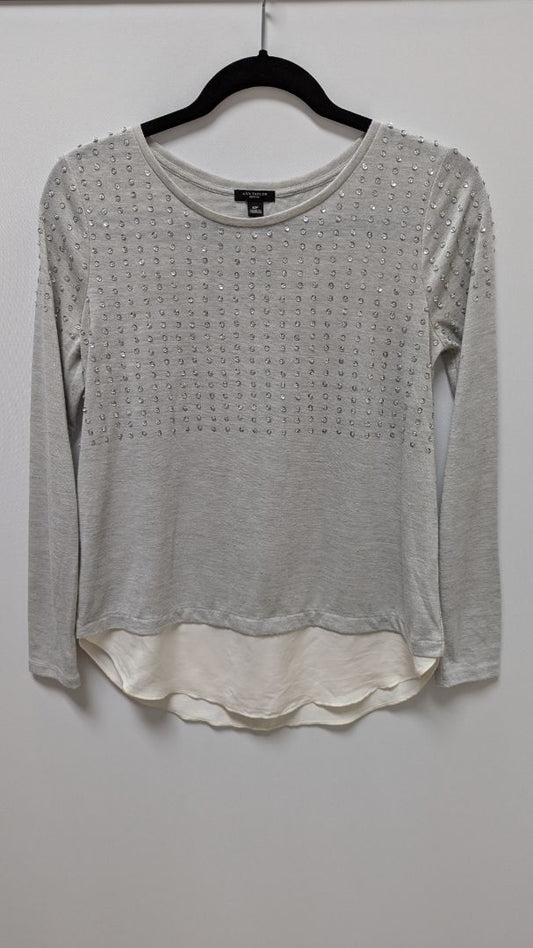 Ann Taylor Light Grey Beaded Sequin Accent Blouse