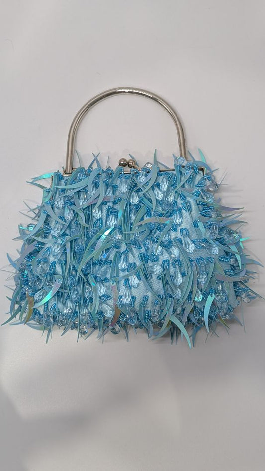 Blue/Silver Beaded & Sequined Clutch Purse