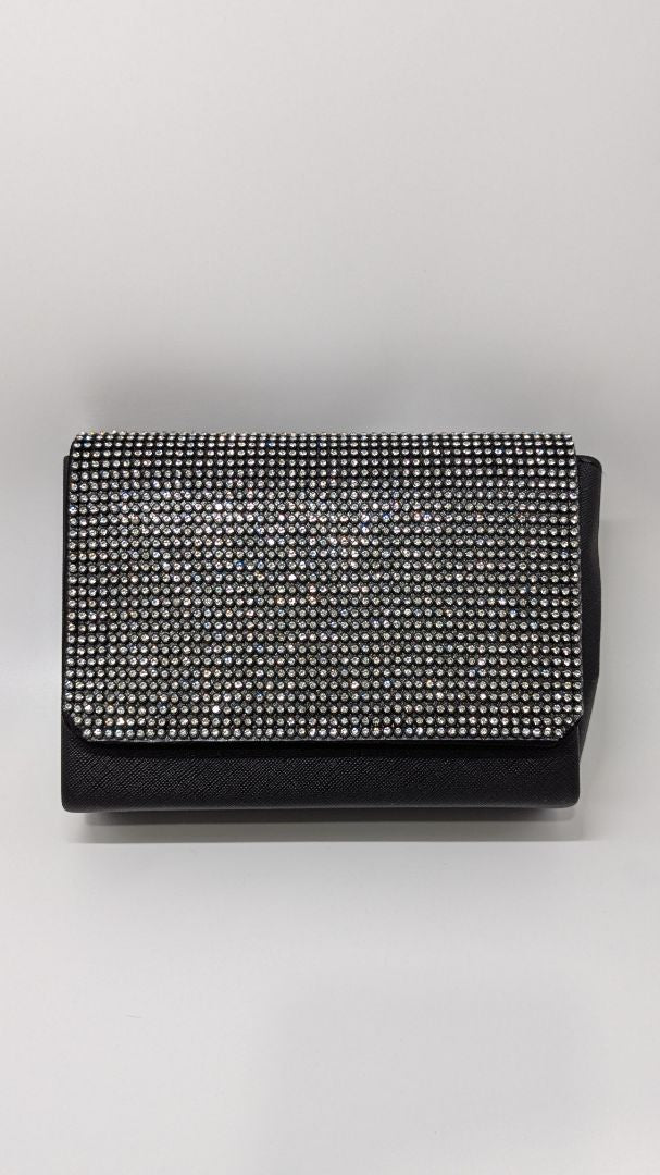 Black/Silver Rhinestone Foldover Clutch Purse