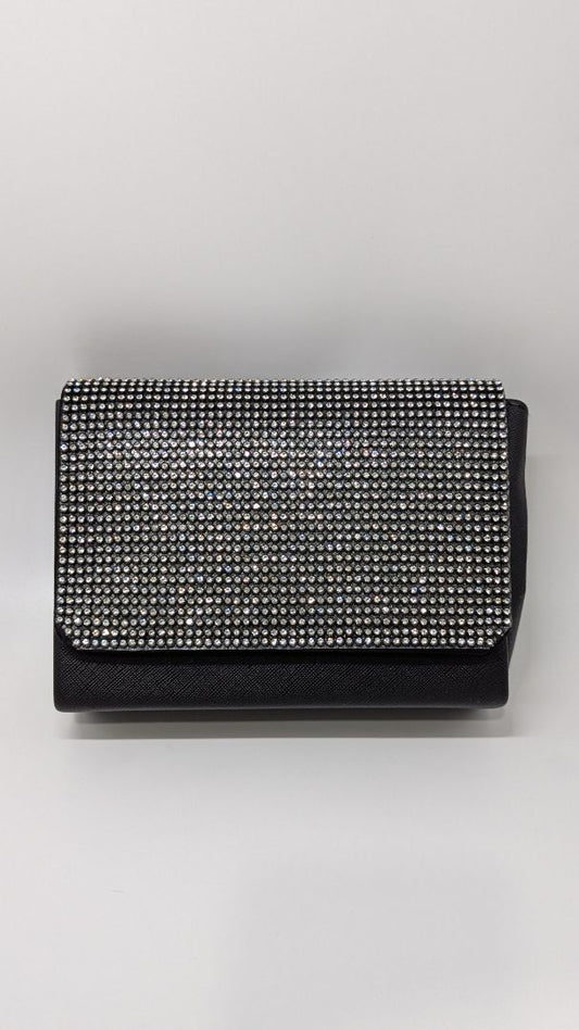 Black/Silver Rhinestone Foldover Clutch Purse