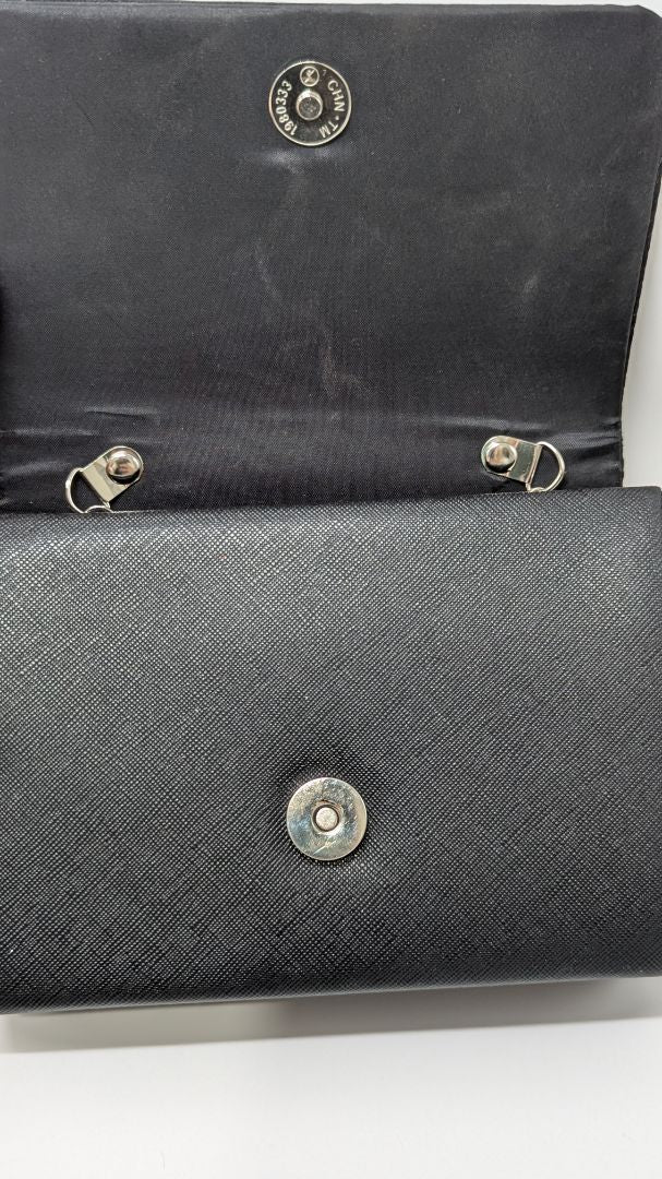 Black/Silver Rhinestone Foldover Clutch Purse