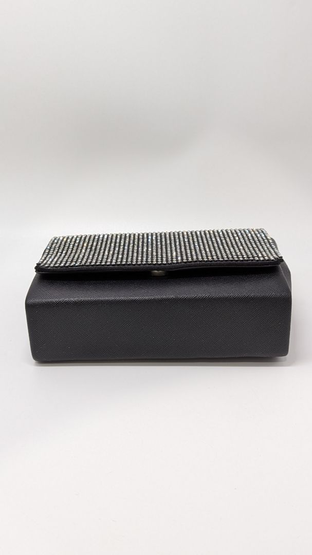 Black/Silver Rhinestone Foldover Clutch Purse