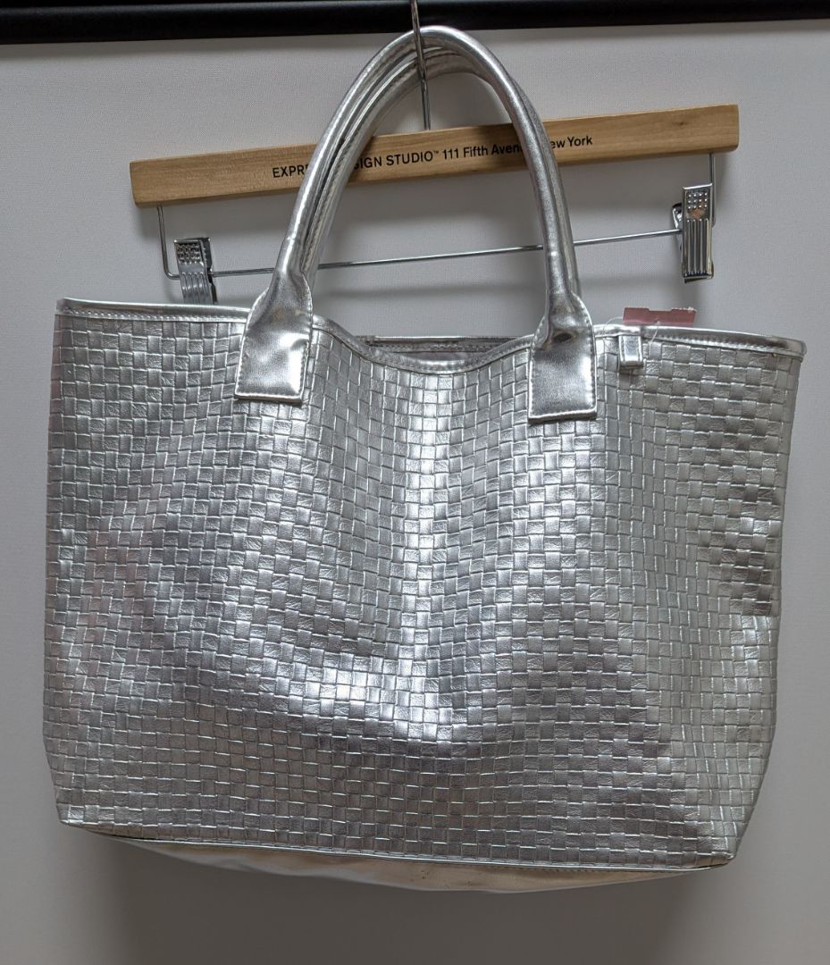 Clinique Silver Metallic PVC Woven-Style Tote Bag