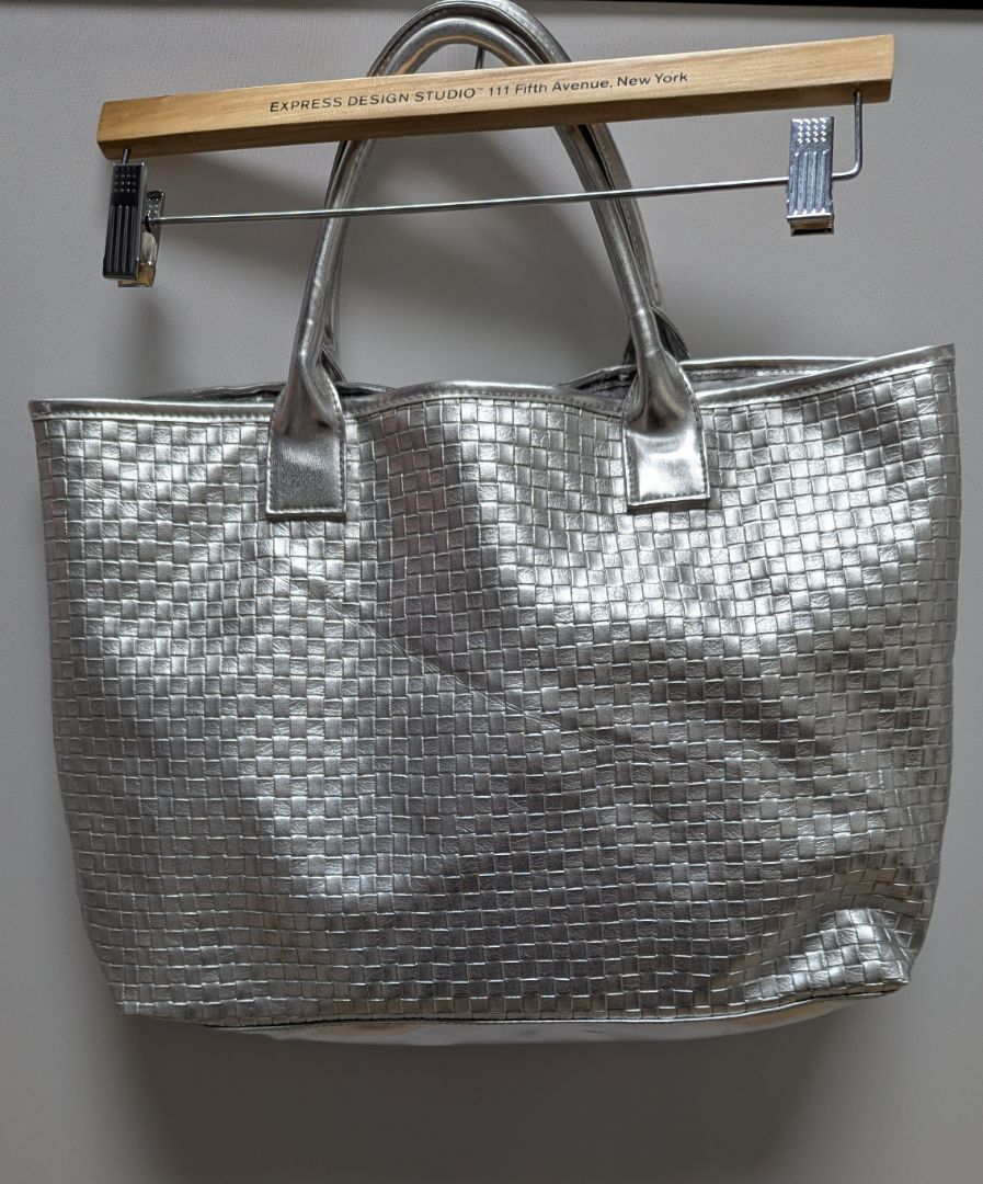 Clinique Silver Metallic PVC Woven-Style Tote Bag
