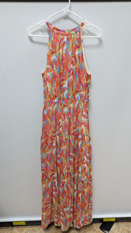 Leslie Fay Ivory Multicolor Triple Tier Maxi Dress