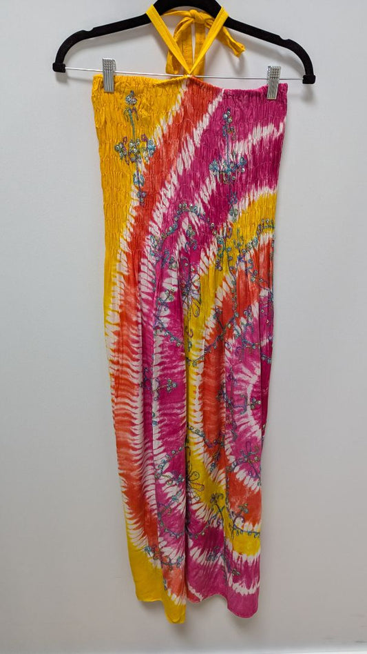 Ucho Bali Orange/Pink Tie-Dye Halter-Neck Dress