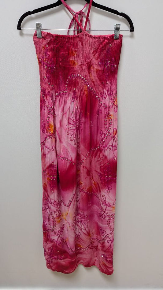 Ucho Bali Pink Tie-Dye Halter-Neck Ruched Bodice Dress