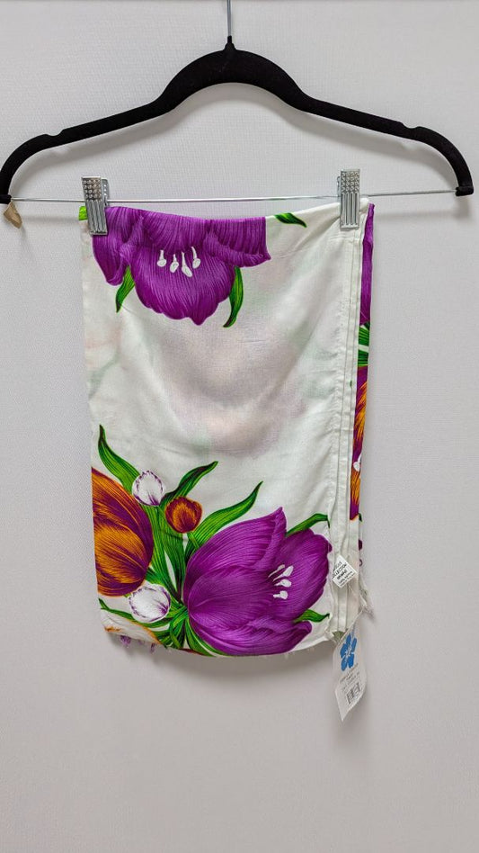 Hibiscus Collection Hawaii White/Purple Floral Sarong Wrap Skirt