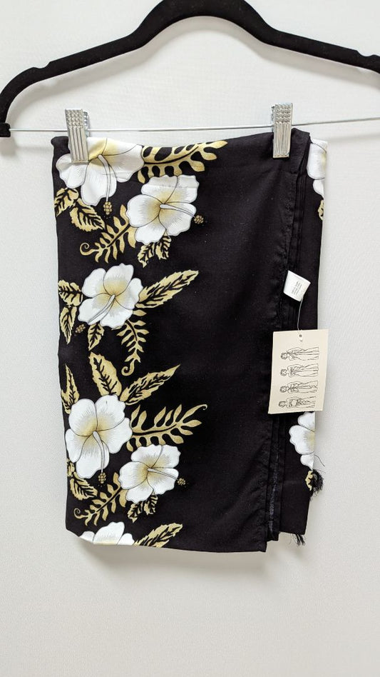 Hibiscus Collection Hawaii Black/Ivory Floral Sarong Wrap Skirt