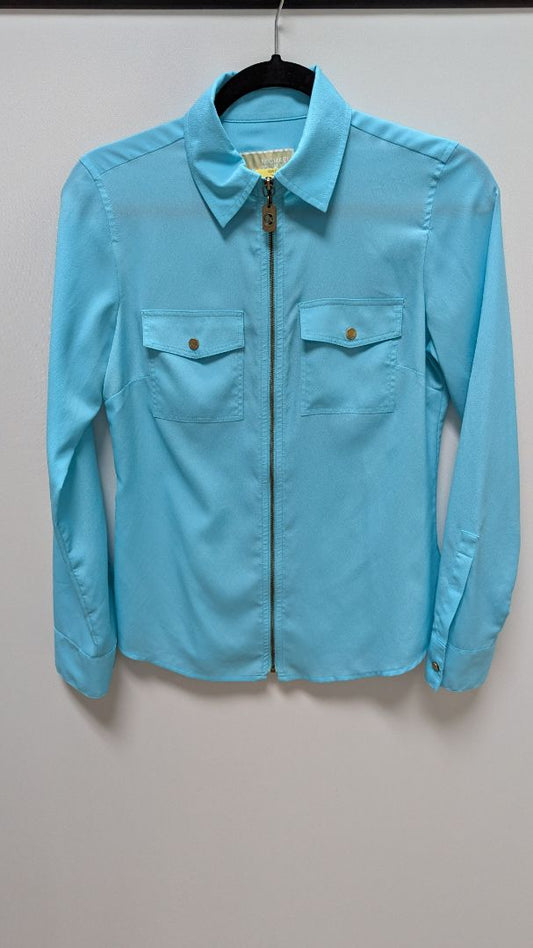 Michael Kors Light Turquoise Zippered Blouse