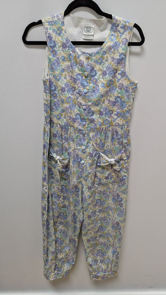 Laura Ashley Ivory/Blue/Purple Floral Vintage Sleeveless Jumpsuit